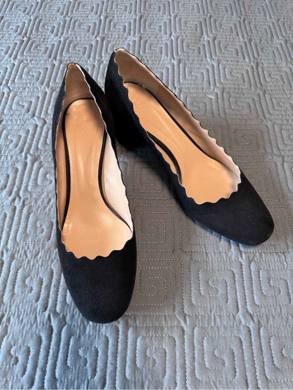 Chloe Black Suede Scalloped Edge Women’s Pump